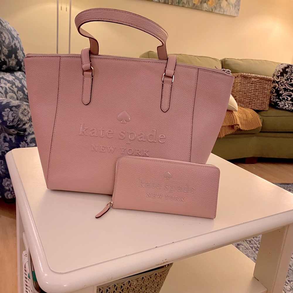Kate Spade Lg. Pink Tote W/ Matching Wallet